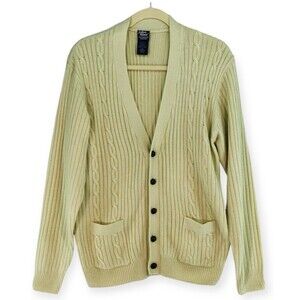 John Blair Vtg Cardigan Sweater Men's Large Tall Cream Cable Knit Grandpa